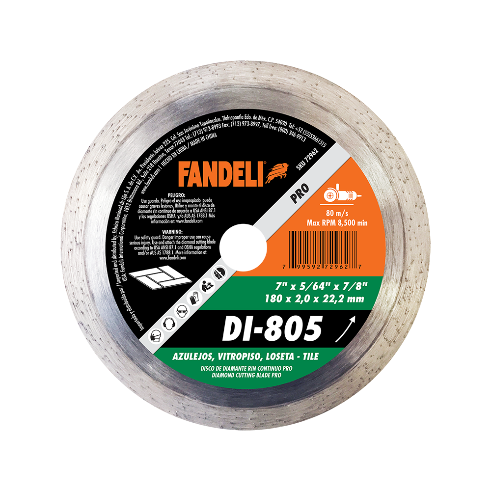 DISCO DIAMANTE RIN CONTINUO PRO 7 X 5/64 X 7/8"FANDELI