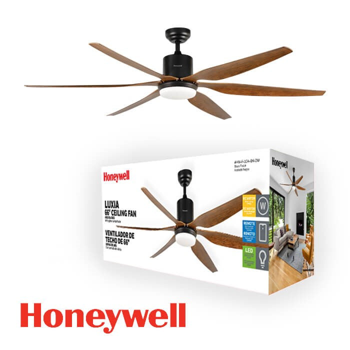 ABANICO DE TECHO LUXIA 66'' CON LUZ LED 20W NEGRO/NOGAL HW-F-104-BK-DW HONEYWELL