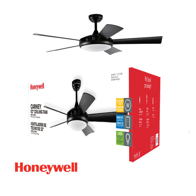ABANICO DE TECHO CARNEY 52'' CON LUZ LED 32W NEGRO HW-F-112-BK HONEYWELL