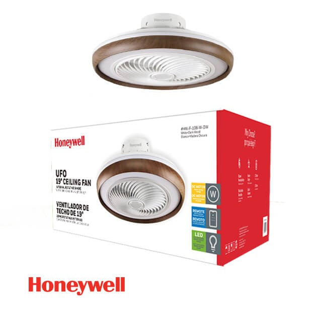 ABANICO DE TECHO UFO 19â€ CON LUZ LED 40W BLANCO/NOGAL HW-F-108-DW HONEYWELL