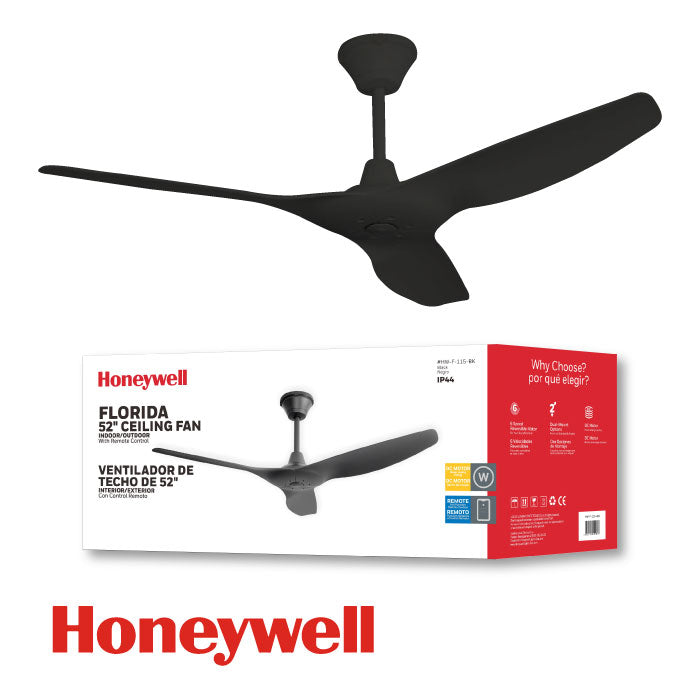 ABANICO DE TECHO FLORIDA 52â€  NEGRO INTERIOR/EXT. HW-F-115-BK HONEYWELL