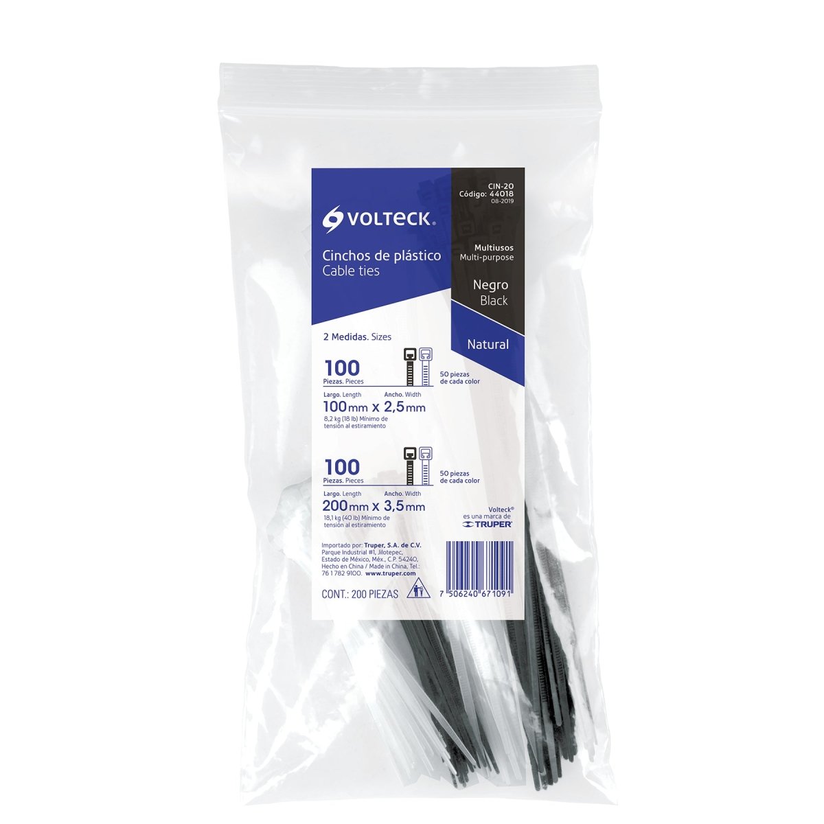 ABRAZADERAS PLASTICAS (TAIRRAS) NEGRO Y BLANCO 200 PIEZAS, VOLTECK - SUPERMIX
