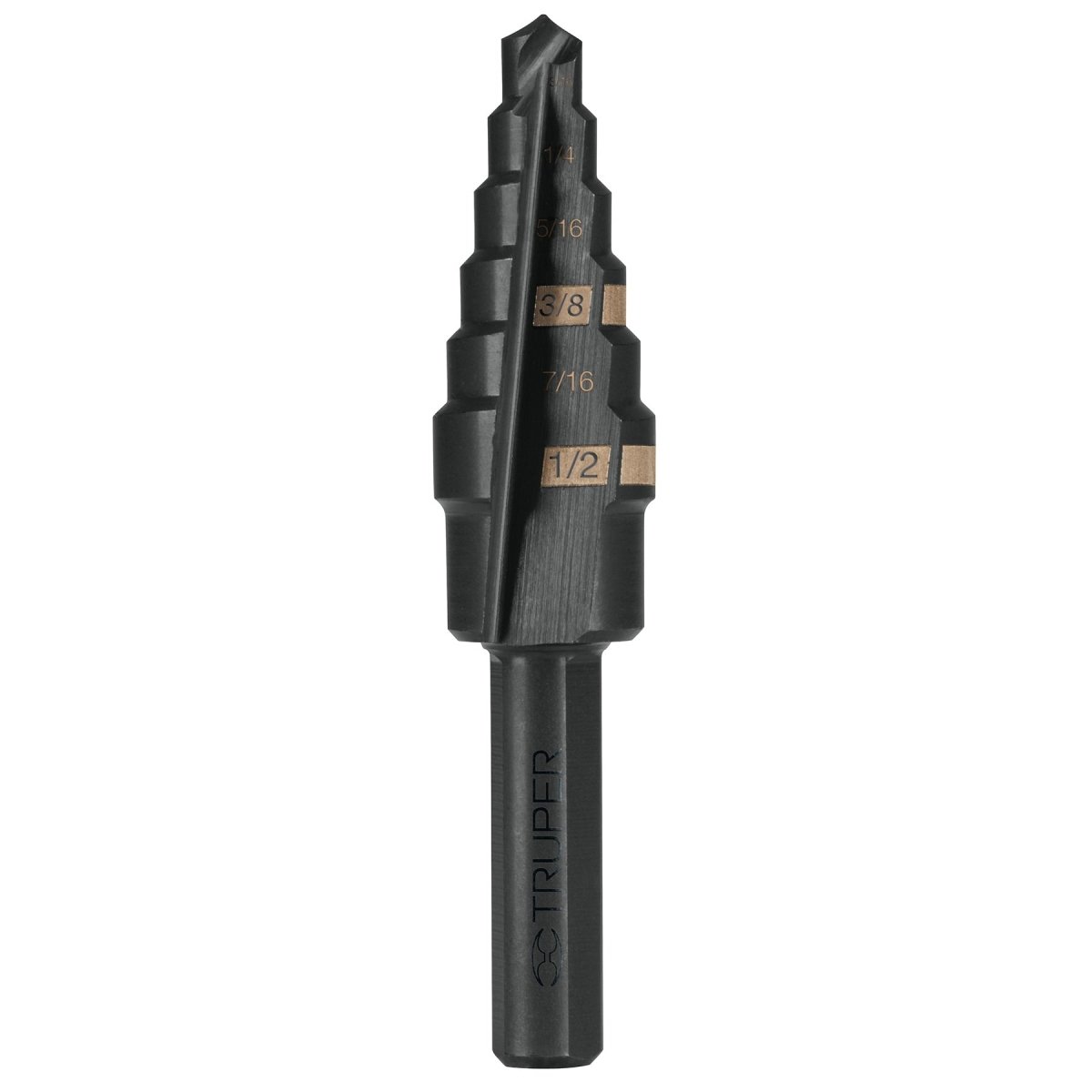 BARRENA 3/16'' X 7/8'' ESCALONADA OXIDO NEGRO 12 ESCALONES TRUPER - SUPERMIX