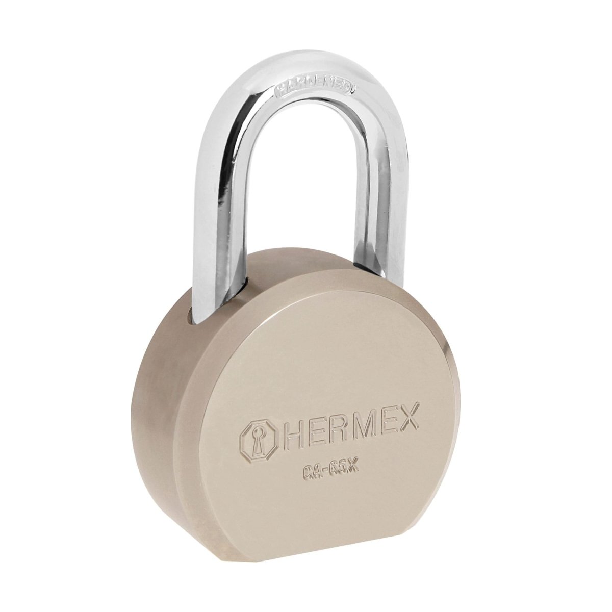 CANDADO 65MM LLAVE TETRA CUELLO LARGO DE ACERO HERMEX. - SUPERMIX