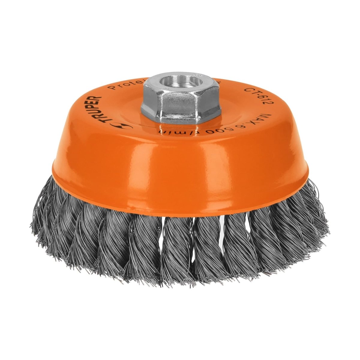 CEPILLO DE ALAMBRE TRENZADO FINO 5" DE EJE 5/8 - 11 PARA ESMELIRADORA ANGULAR TRUPER - SUPERMIX