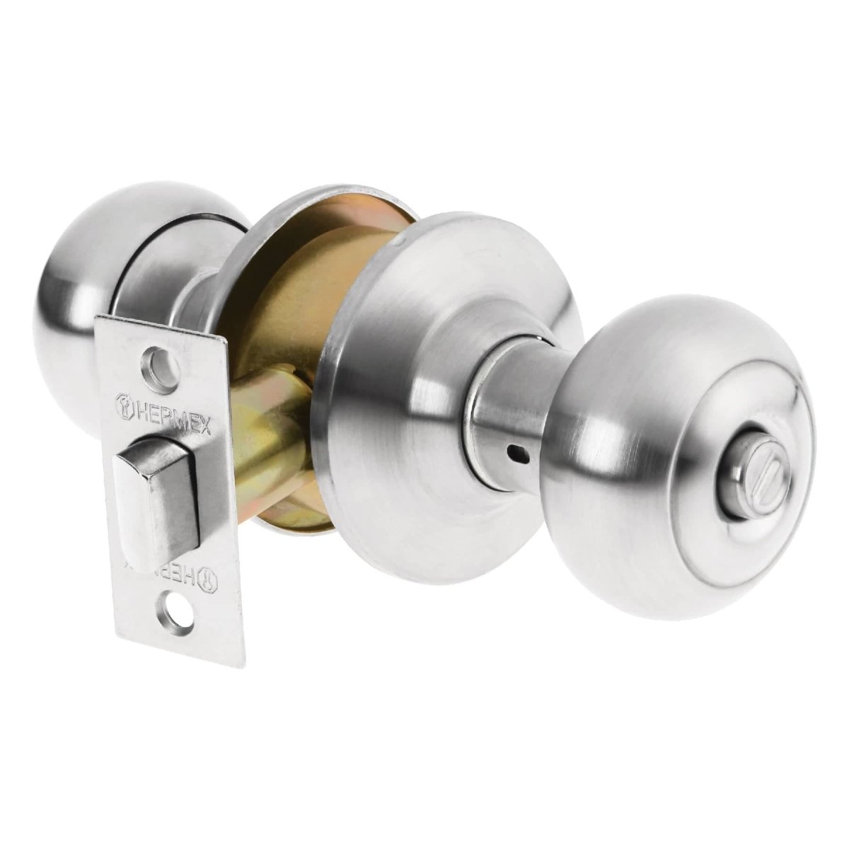 CERRADURA DE POMO TIPO OVAL PARA ENTRADA LATON BRILLANTE HERMEX - SUPERMIX