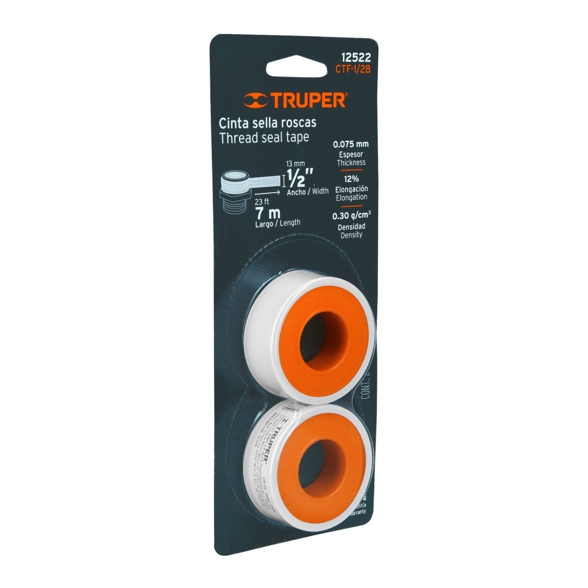 CINTA DE TEFLON 1/2" X 7M EN BLISTER TRUPER - SUPERMIX