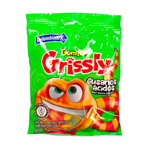 COLOMBINA GOMITAS GRISSLY GUSANOS SOUR 80 GR - SUPERMIX