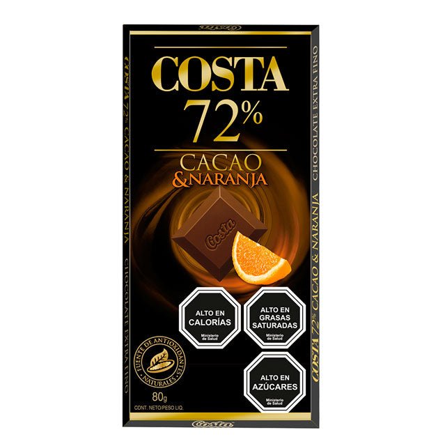 COSTA CHOCOLATE CACAO 72% & NARANJA 80 GR - SUPERMIX