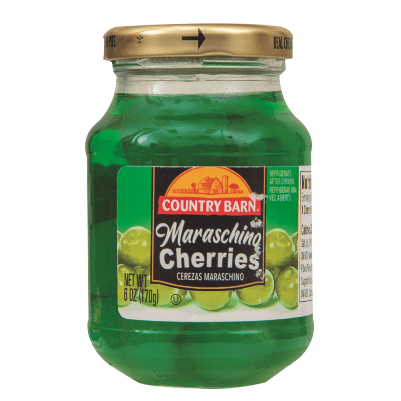 COUNTRY BARN GREEN MARASCHINO CHERRIES 6 OZ - SUPERMIX