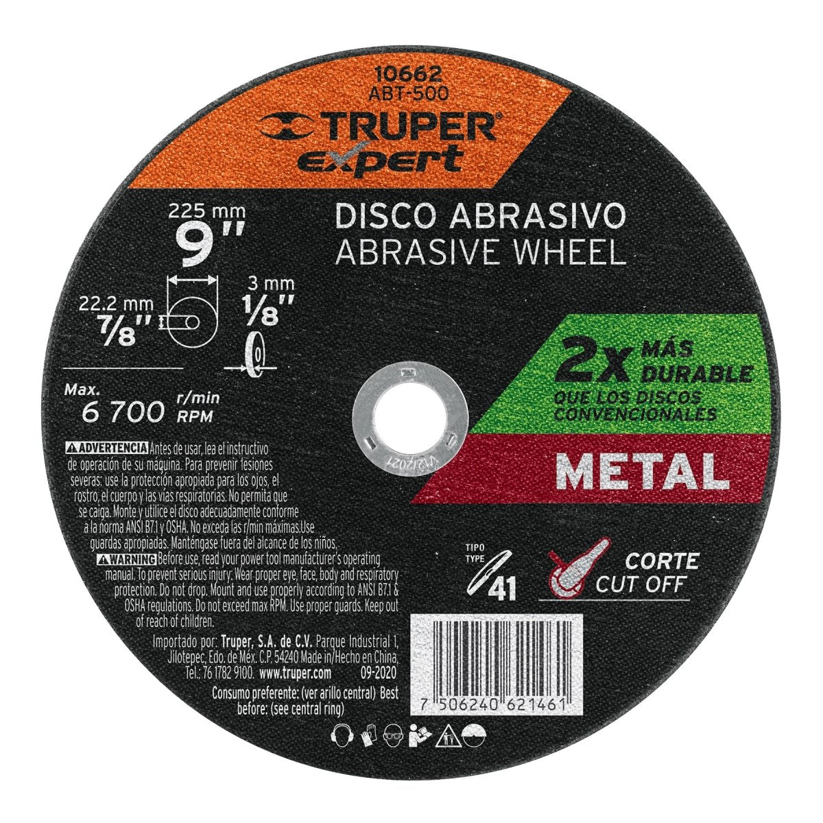 DISCO DE CORTE 7" X 3.2MM PARA METAL CENTRO PLANO ABRASIVO TRUPER EXPERT - SUPERMIX