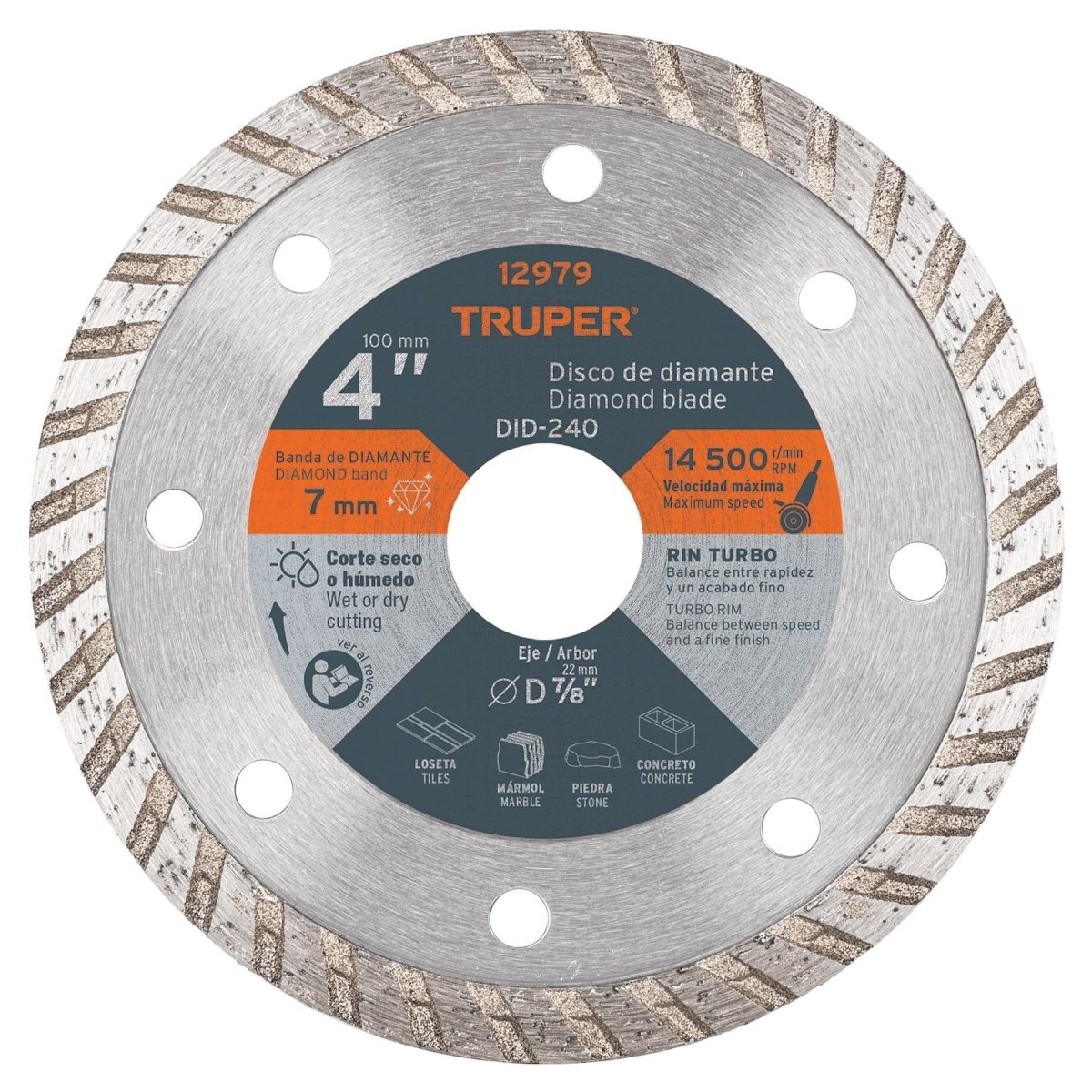 DISCO DE DIAMANTE 4 1/2'' X 2.2MM PARA CORTE DE PISOS RIN TURBO TRUPER - SUPERMIX