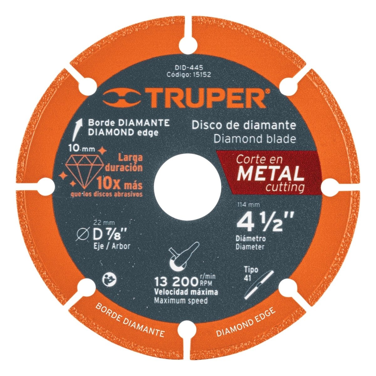 DISCO DE DIAMANTE 7'' X 1.6MM PARA CORTE DE METAL CENTRO PLANO TRUPER.. - SUPERMIX