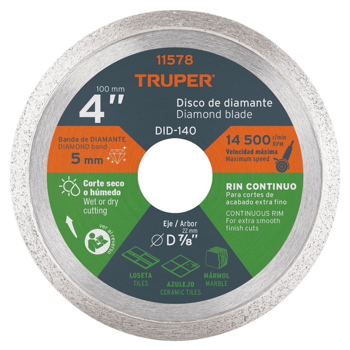 DISCO DE DIAMANTE 7'' X 2.2MM PARA CORTE DE CERAMICA RIN CONTINUO TRUPER - SUPERMIX