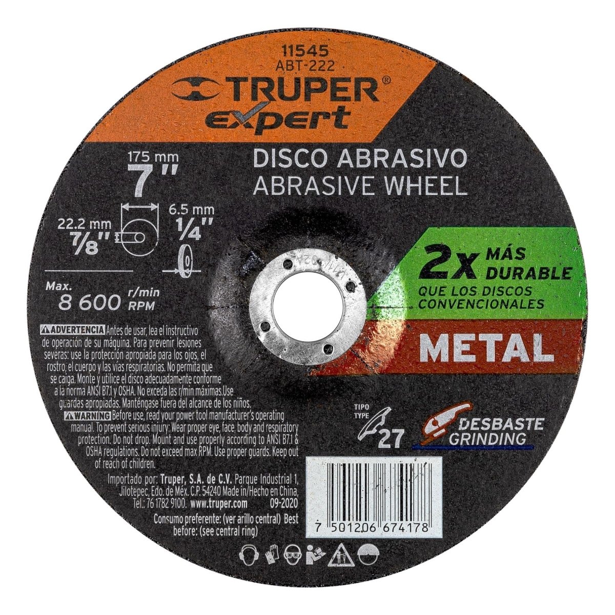 DISCO DE PULIR 4 1/2" 6 .4 MM PARA METAL CENTRO COPA ABRASIVO TRUPER EXPERT - SUPERMIX