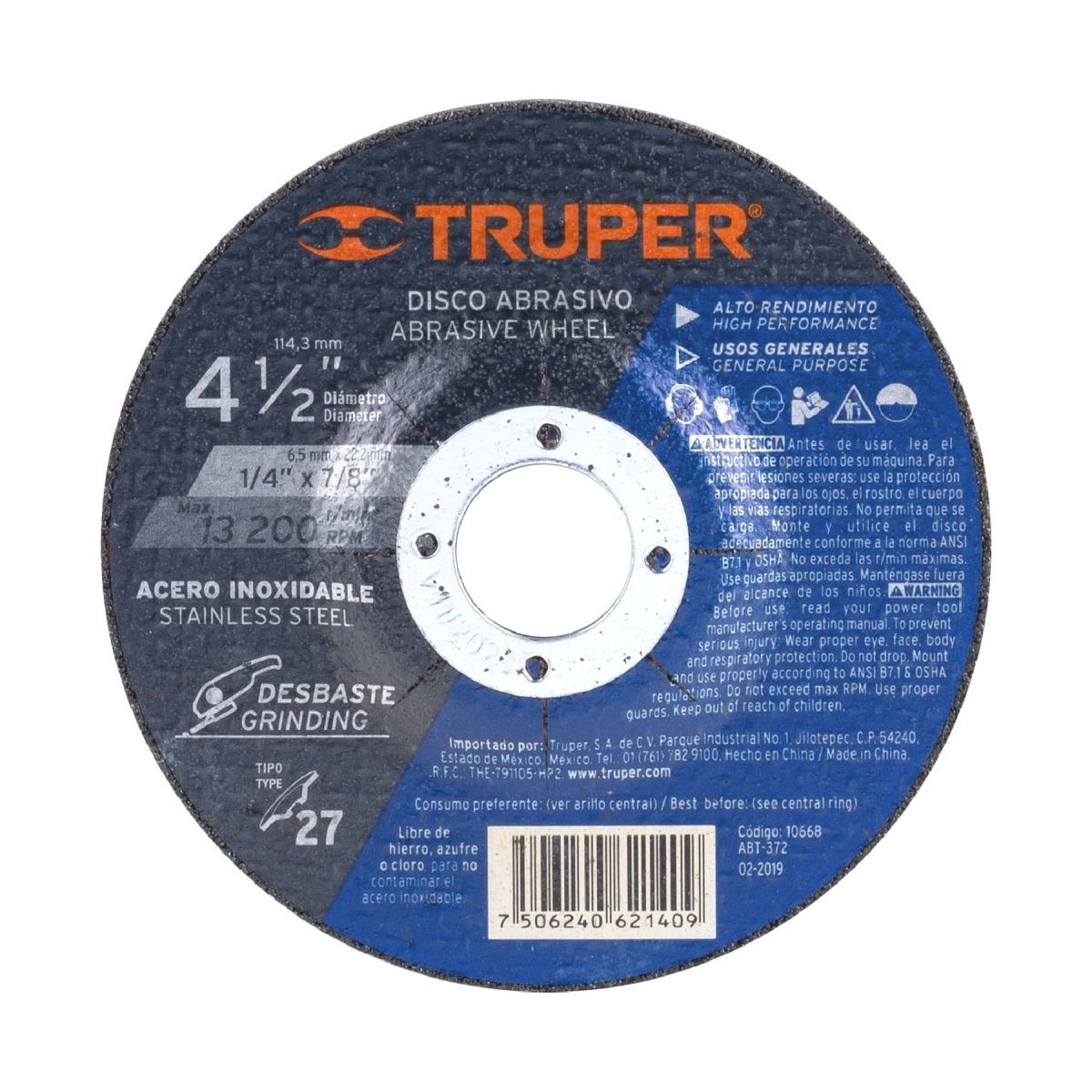 DISCO DE PULIR 4 1/2" X 6.5MM PARA ACERO INOXIDABLE CENTRO COPA ABRASIVO TRUPER - SUPERMIX