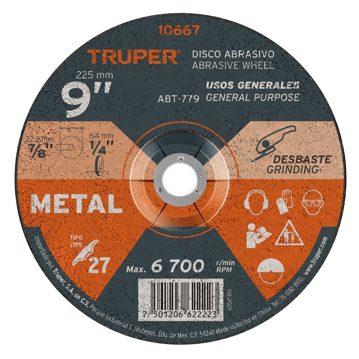 DISCO DE PULIR 7" X 6.4MM PARA METAL CENTRO COPA ABRASIVO TRUPER - SUPERMIX
