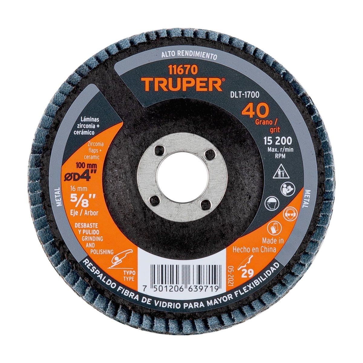 DISCO LAMINADO 7" X 7/8" PARA PULIR METAL CENTRO COPA GRANO 80 TRUPER - SUPERMIX