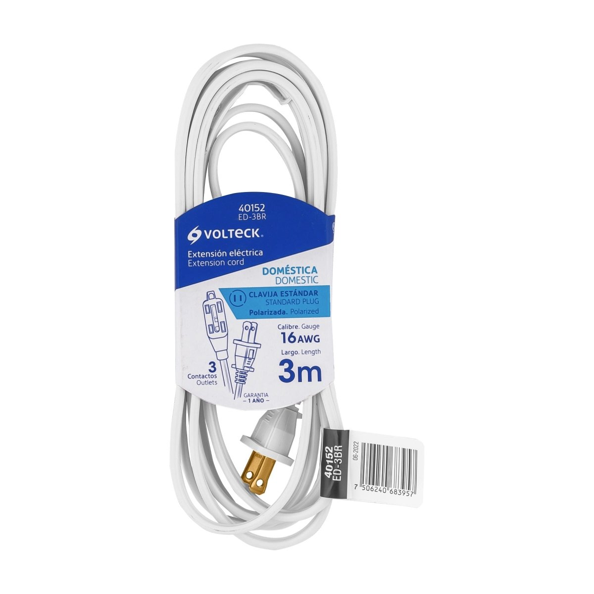 EXTENSION ELECTRICA DOMESTICA BLANCA, 6M - SUPERMIX