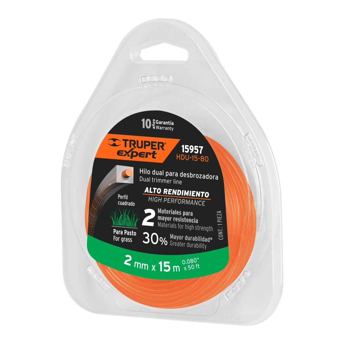 HILO PARA CORTADORA DE GRAMA 2.4MM X 78M CUADRADO TRUPER EXPERT.. - SUPERMIX