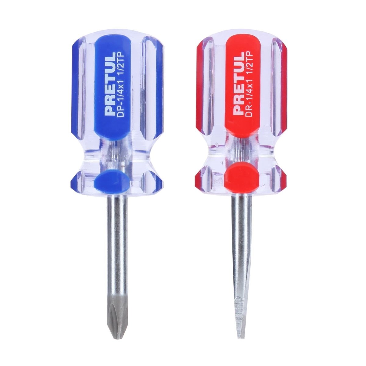 JUEGO DE 2 DESTORNILLADORES ESTRIA Y PLANO 1/4" X 1 1/2" TIPO TROMPO MANGO PLASTICO PRETUL.. - SUPERMIX