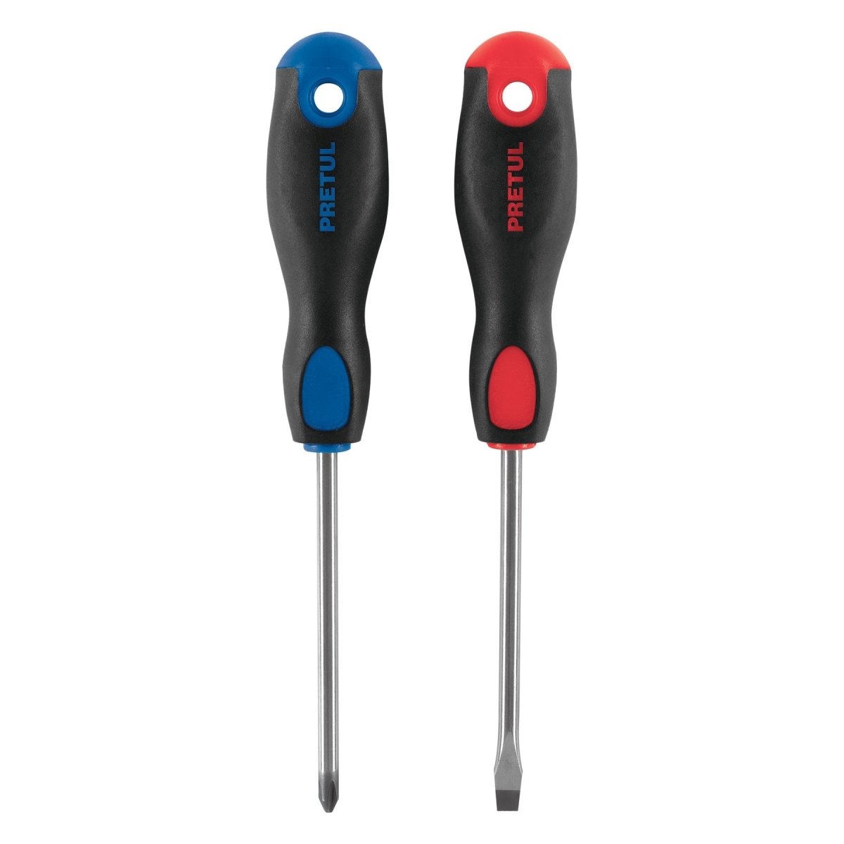 JUEGO DE 2 DESTORNILLADORES ESTRIA Y PLANO 1/4" X 4" MANGO CONFORTABLE PRETUL - SUPERMIX