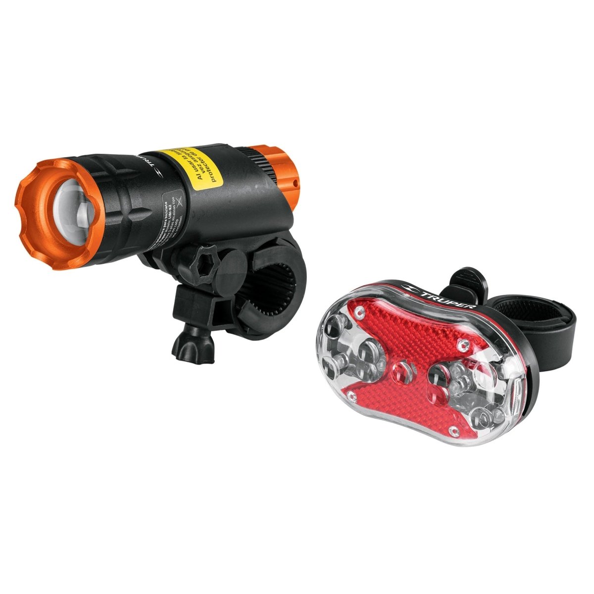 JUEGO DE 2 LINTERNAS LED DELANTERA 100LM Y TRASERA PARA BICICLETA TRUPER.. - SUPERMIX