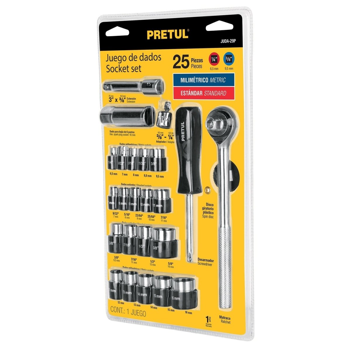 JUEGO DE 25 HERRAMIENTAS MIXTAS ENTRADAS 1/4" Y 3/8" PRETUL.. - SUPERMIX