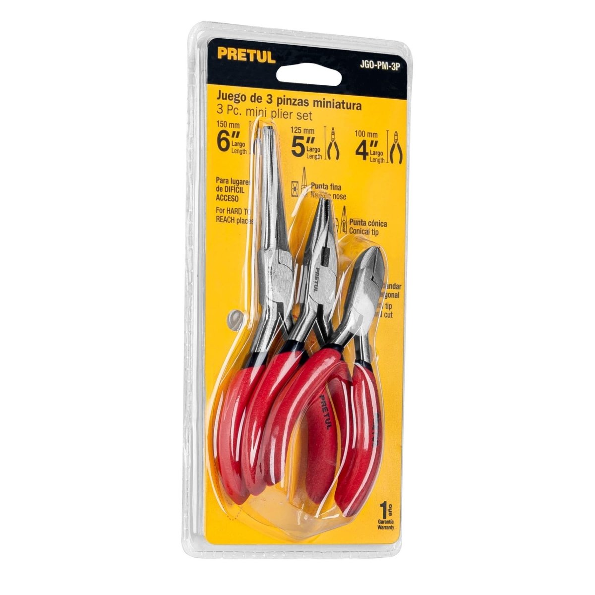 JUEGO DE 3 PINZAS PEQUEÑAS MIXTAS DESDE 4" HASTA 6" PRETUL - SUPERMIX