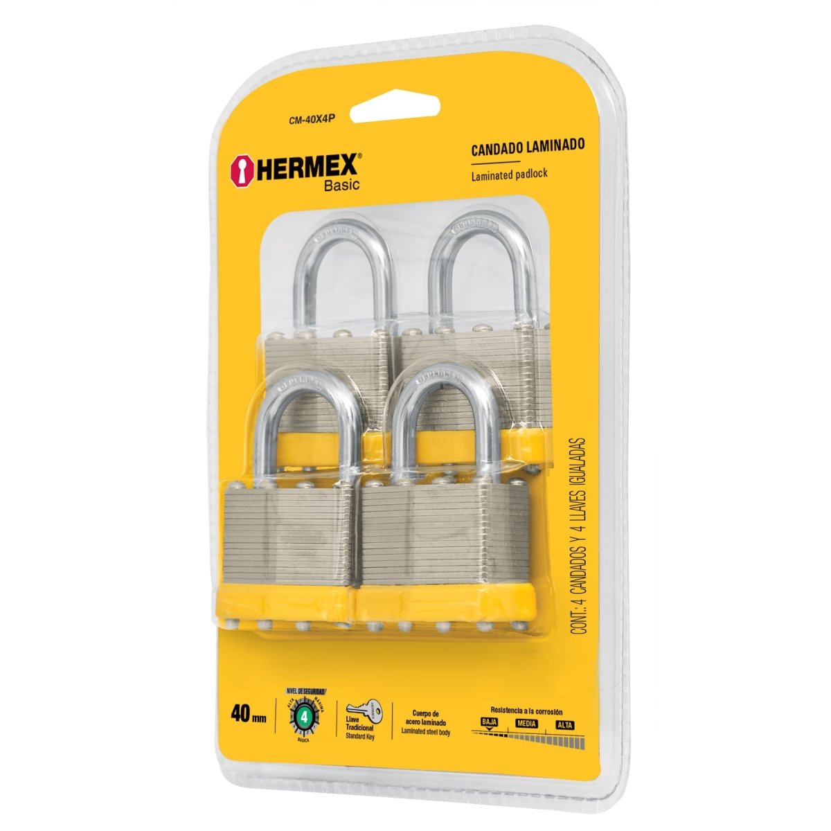 JUEGO DE 4 CANDADOS DE ACERO DE 50MM HERMEX BASIC - SUPERMIX