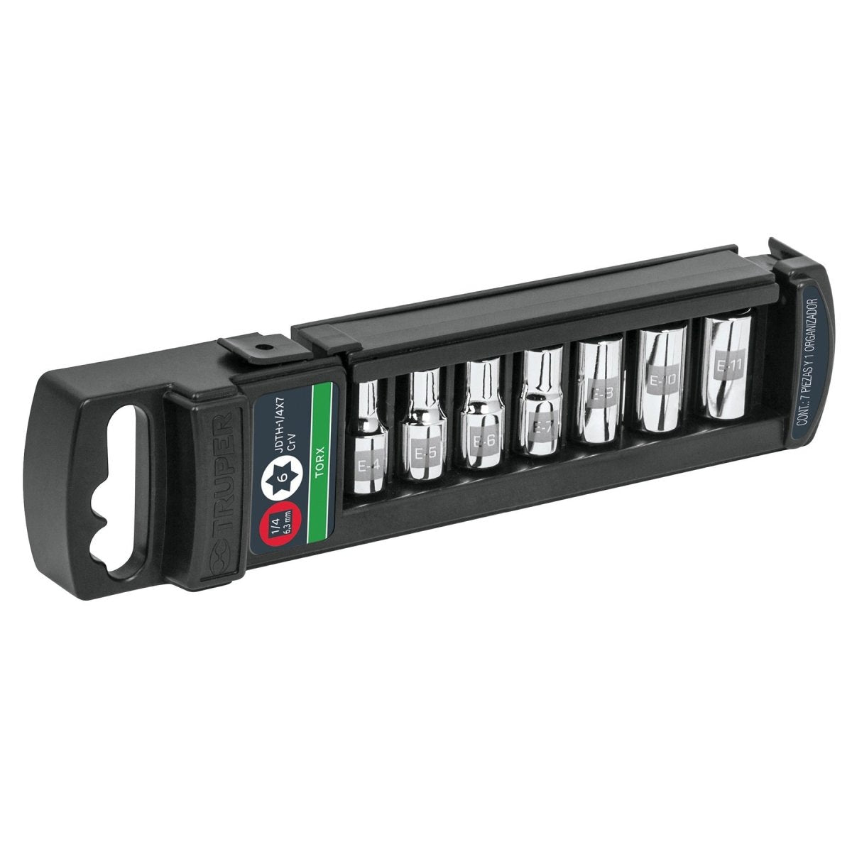 JUEGO DE 7 CUBOS TORX DESDE E4 HASTA E11 ENTRADA 1/4" TRUPER.. - SUPERMIX