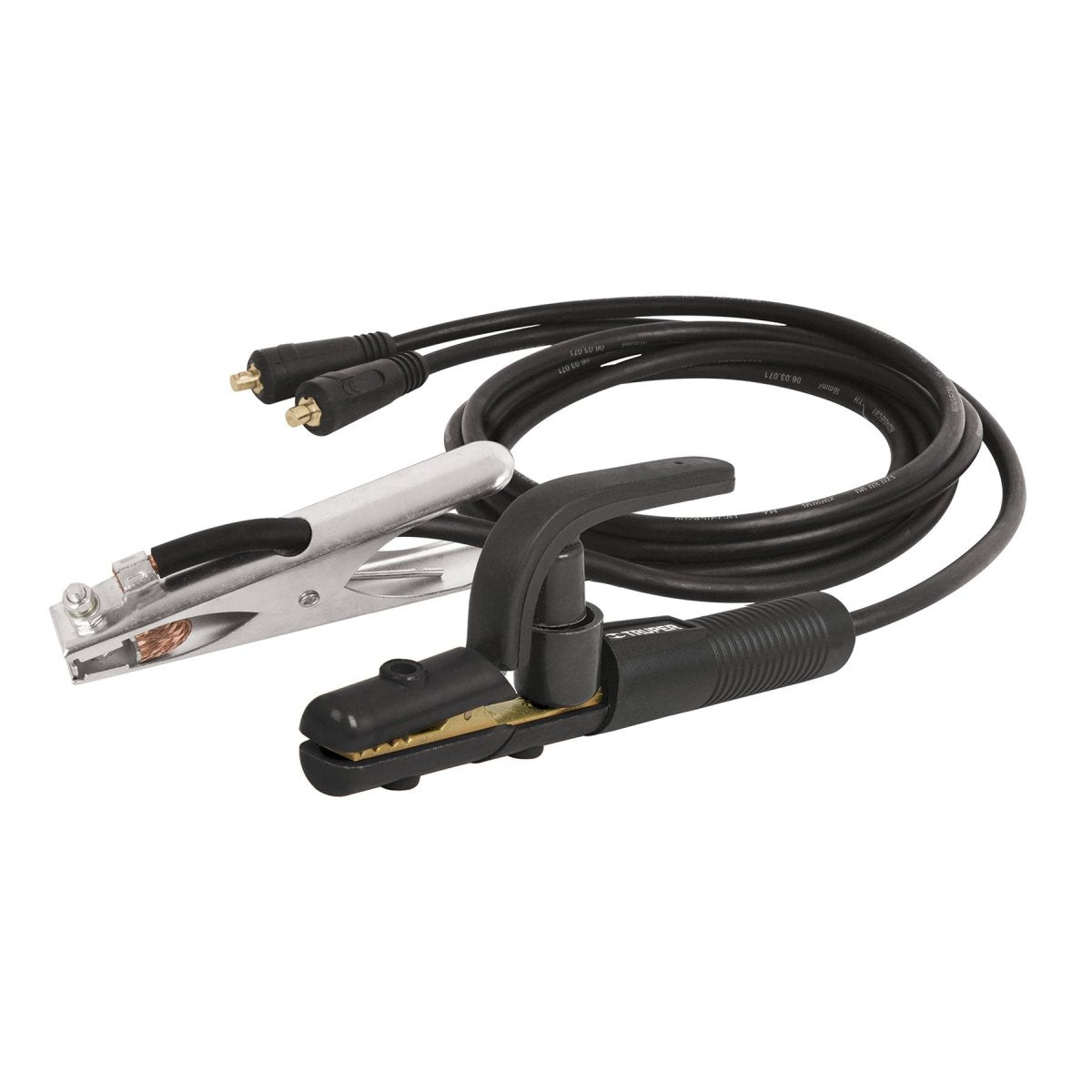 JUEGO DE CABLES CON PORTAELECTRODO Y PINZA DE TIERRA DE CONECTOR RAPIDO TRUPER - SUPERMIX