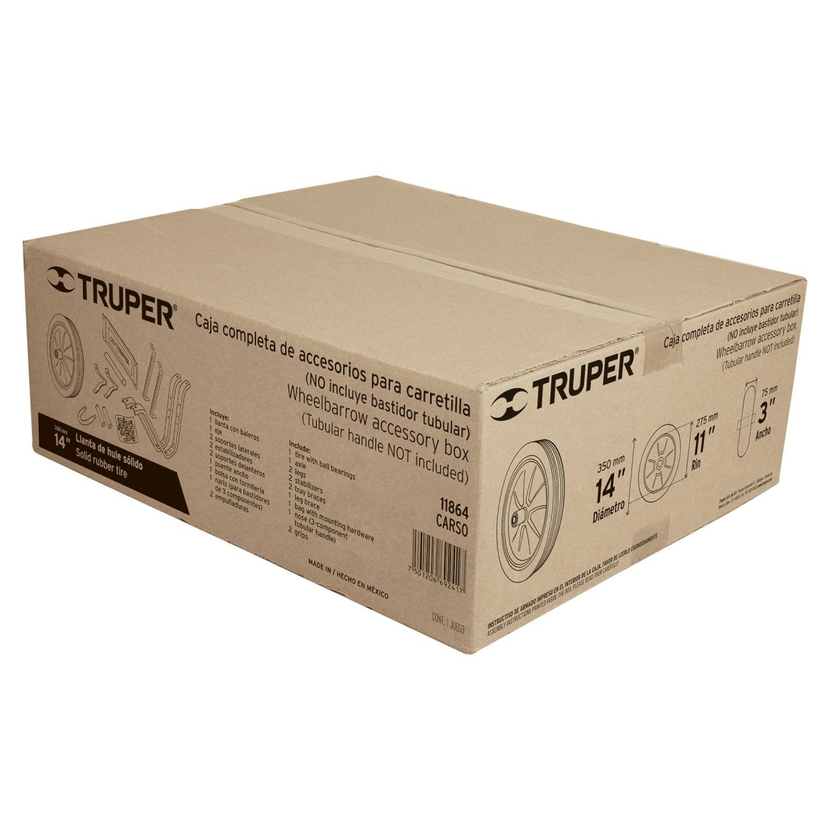 KIT CON ACCESORIOS Y GOMA REFORZADA DE 14'' PARA CARRETILLA TRUPER - SUPERMIX