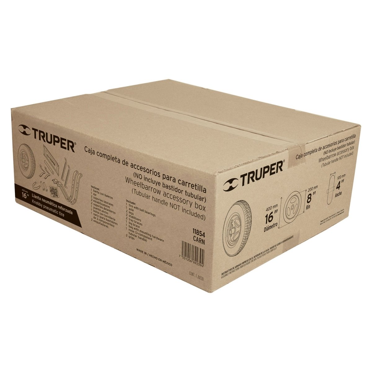 KIT CON ACCESORIOS Y GOMA REFORZADA DE 16'' PARA CARRETILLA TRUPER - SUPERMIX