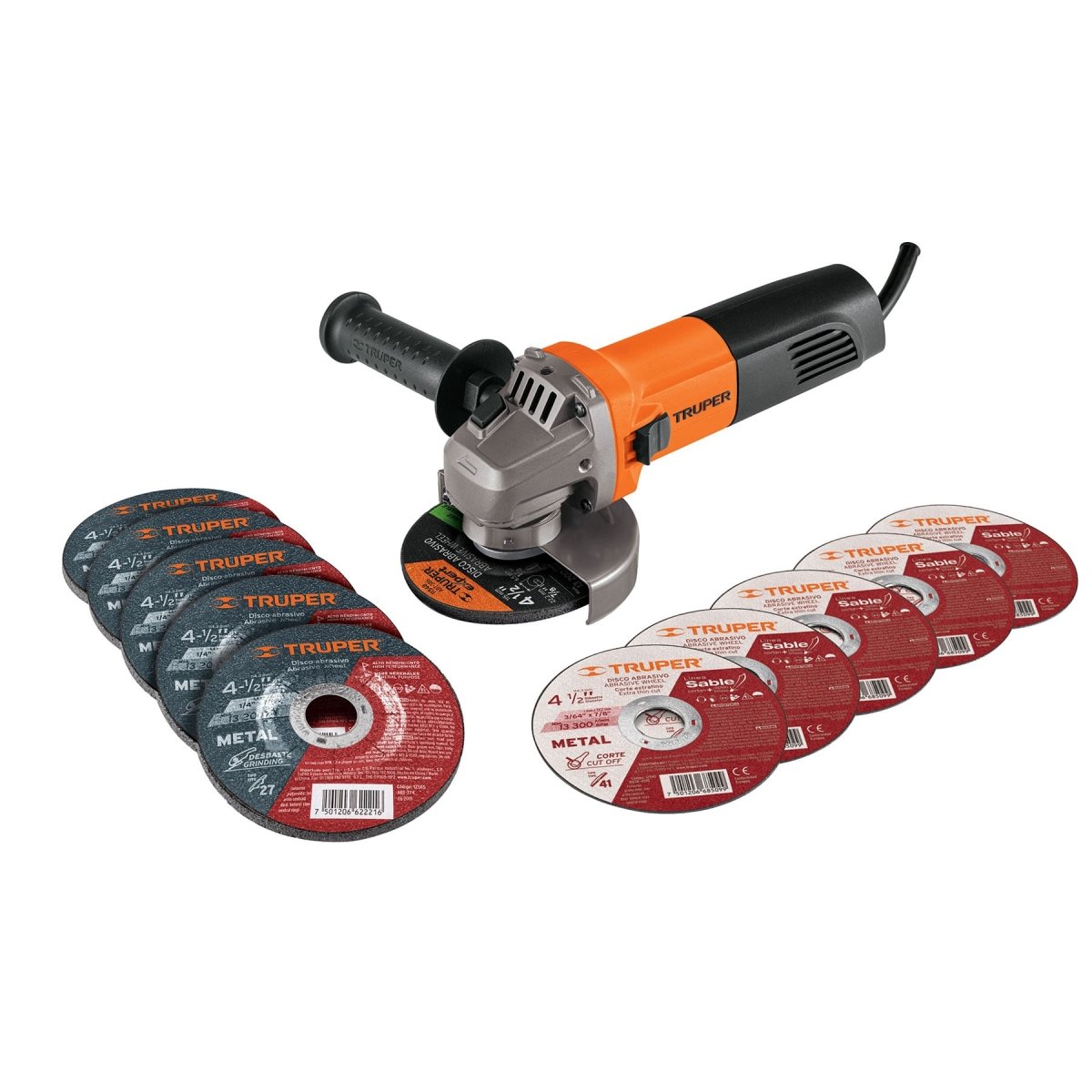 KIT DE ESMERILADORA 800W ANGULAR PROFESIONAL+ 11 DISCOS TRUPER - SUPERMIX