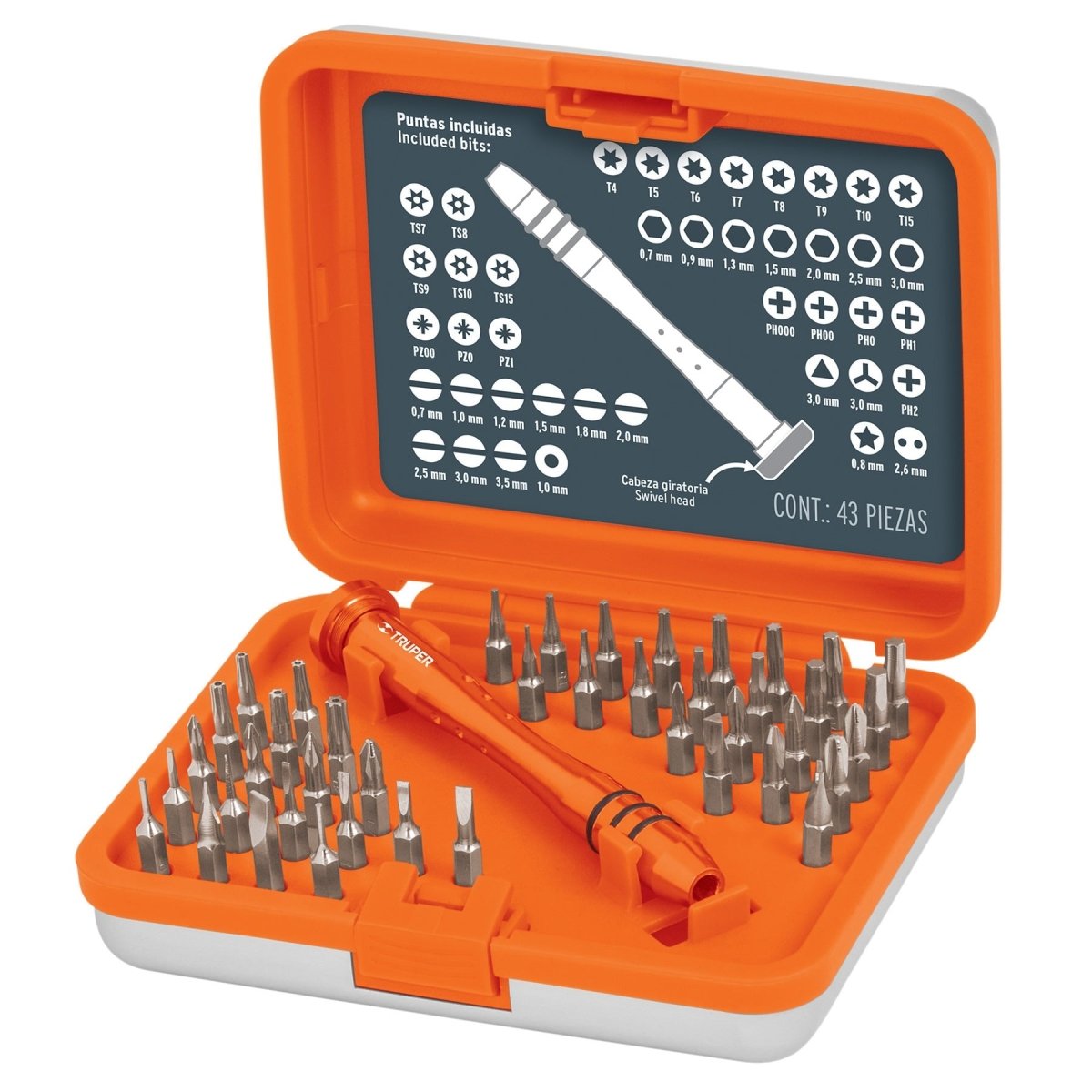 KIT DESTORNILLADOR PARA ELECTRONICA Y PRECISION + 42 PUNTAS TRUPER - SUPERMIX