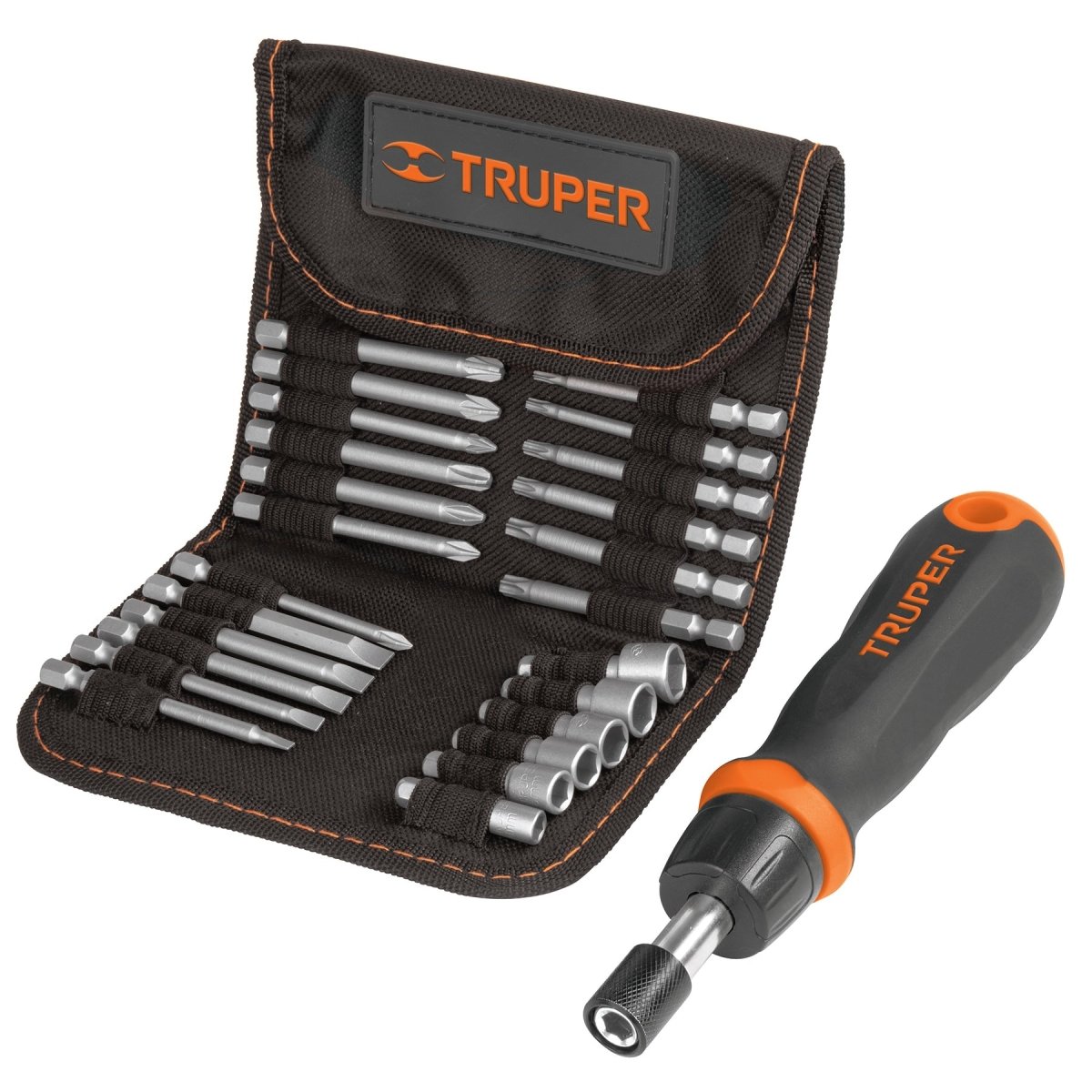 KIT DESTORNILLADOR TIPO MATRACA + 18 PUNTAS + 6 CUBOS MECANICOS EN ESTUCHE TRUPER.. - SUPERMIX
