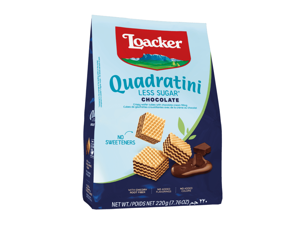 LOACKER QUADRATINI GALLETA WAFER LESS SUGAR C/ CHOCOLATE 110 GR - SUPERMIX