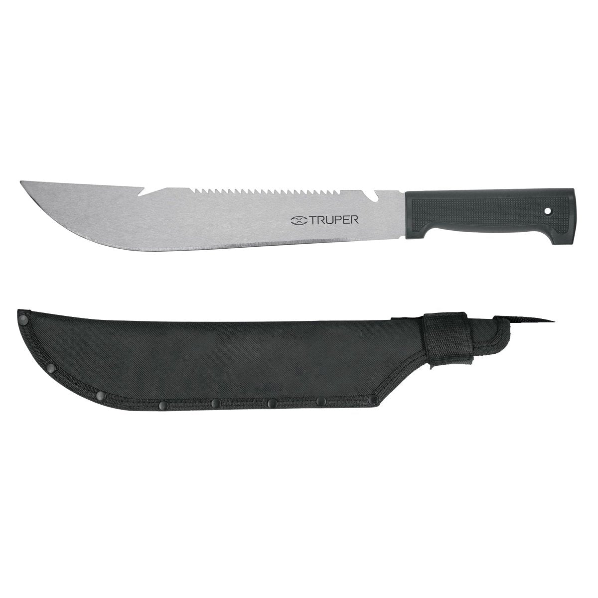 MACHETE 12" TIPO RAMBO MANGO NEGRO EN FUNDA TRUPER - SUPERMIX