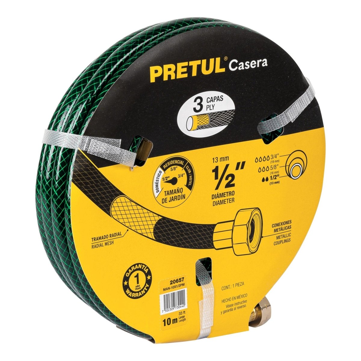 MANGUERA 1/2" 3 CAPAS C/METAL 10M,PRETUL.. - SUPERMIX