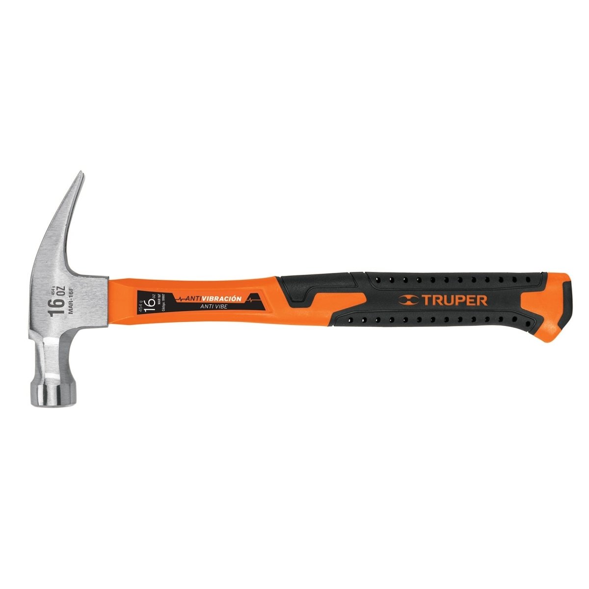 MARTILLO 16OZ UÑA RECTA MANGO DE FIBRA DE VIDRIO TRUPER.. - SUPERMIX