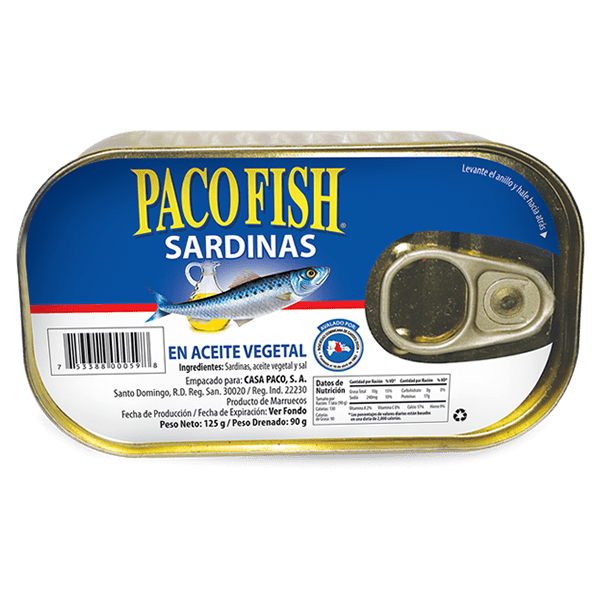 PACO FISH SARDINAS PLANAS EN ACEITE VEGTAL 125 GRS - SUPERMIX