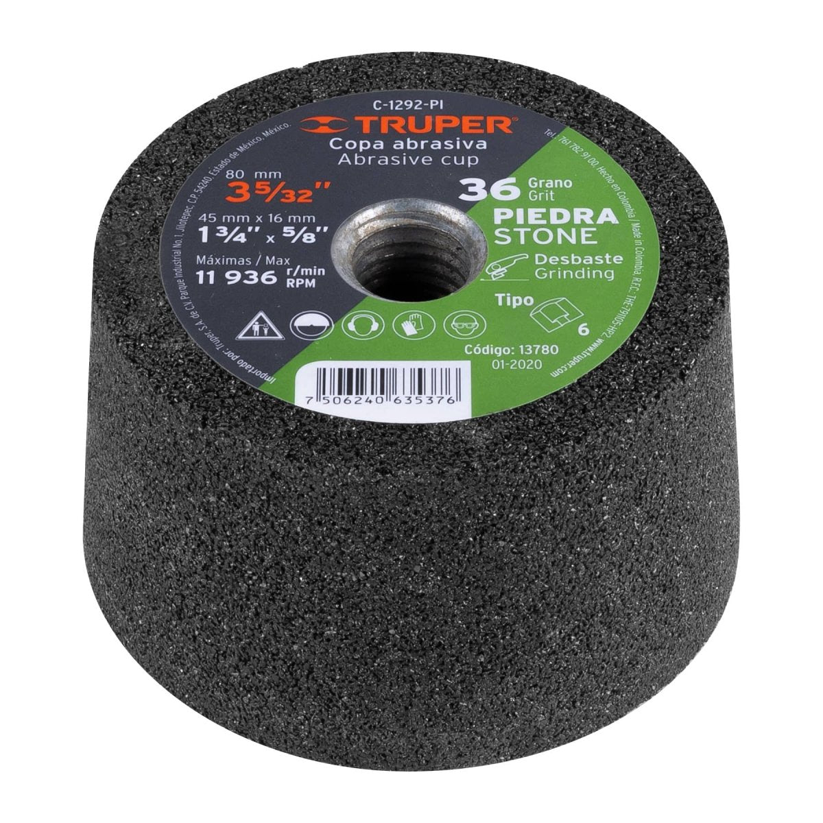 PIEDRA DE PULIR 3 5/32" EJE 5/8 - 11 GRANO 80 TRUPER - SUPERMIX