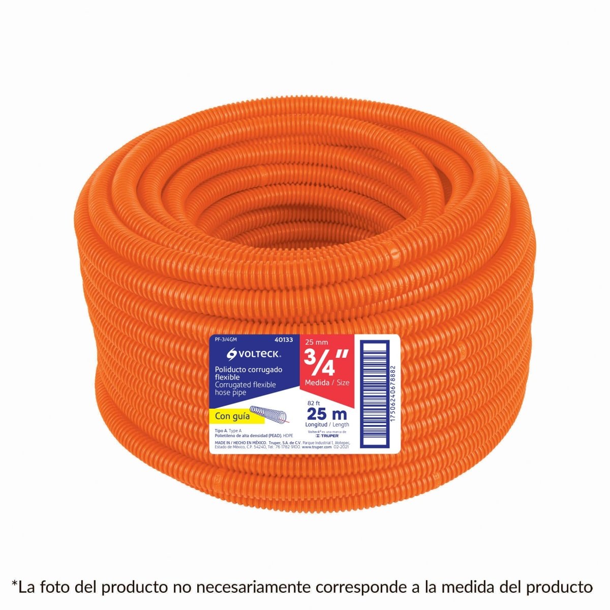 ROLLO TUBO CORRUGADO FLEXIBLE C/GUIA 3/4 25 METROS VOLTECK - SUPERMIX