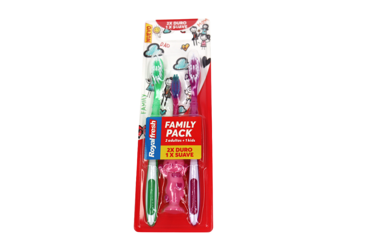 ROYAL FRESH CEPILLO DENTAL FAMILY PACK 2 ADULTO + 1 KIDS - SUPERMIX