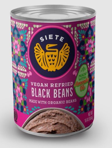 SIETE BEANS BLACK REFRIED 16 OZ - SUPERMIX