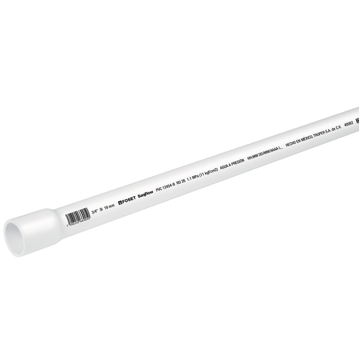 TUBO HIDRÁULICO PVC, 3/4", RD 26, 3 METR - SUPERMIX